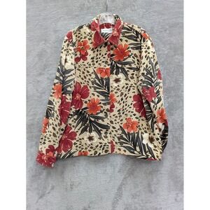 Alfred Dunner Jacket Womens 14 Multicolor Tropical Floral Leopard Print Beach